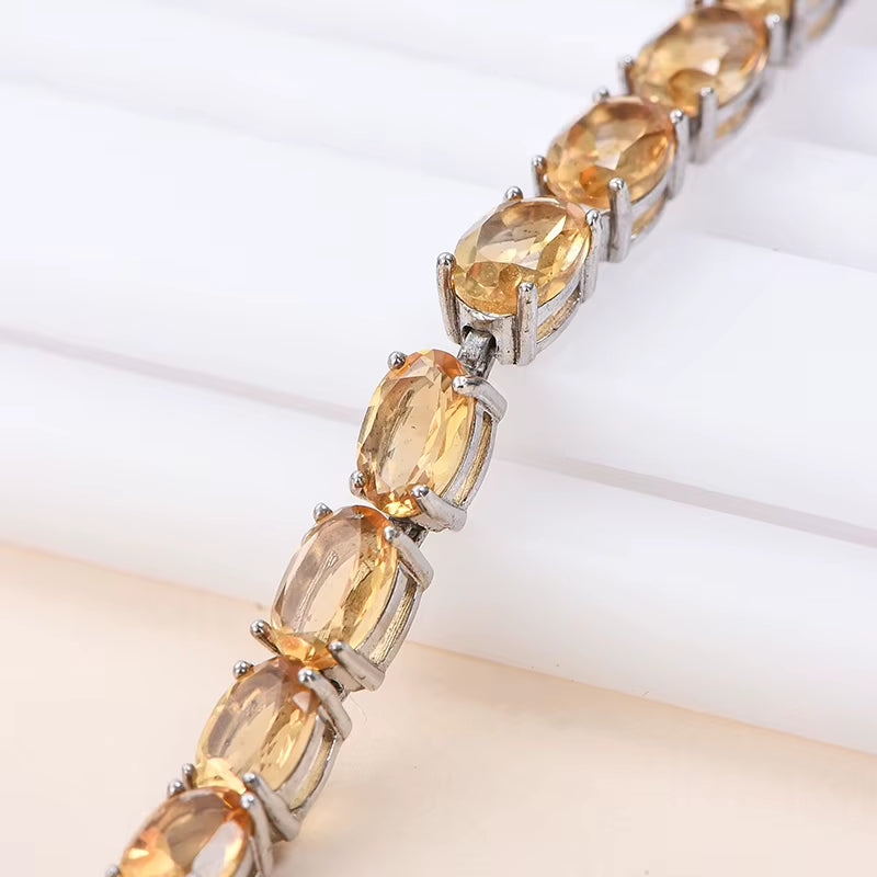 Natural Citrine Bracelet 925 Silver Rhodium Plated Luxury Wholesale Bulk Polished Purple Crystal Beads Healing Stress Party Gift
