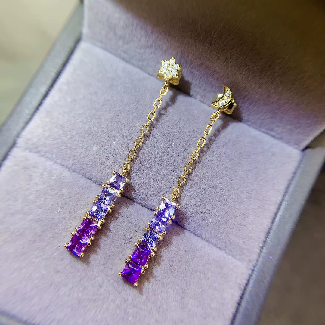 Hot Sale Vintage Style Gold-Plated Natural Tanzanite Amethyst Earrings for Wedding Party Gift
