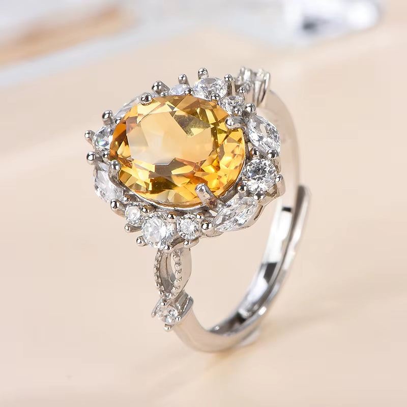 High-Grade S925 Sterling Silver Oval Cut Citrine Prong Set Natural Stone Rhodium Plated Third Party Certified Luxury Jewelry For