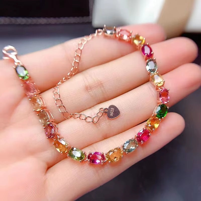 Natural Tourmaline Tennis Bracelet 925 Silver Rhodium Plated Luxury Bulk Wholesale Raw Gemstone Healing Energy Chakra Wedding