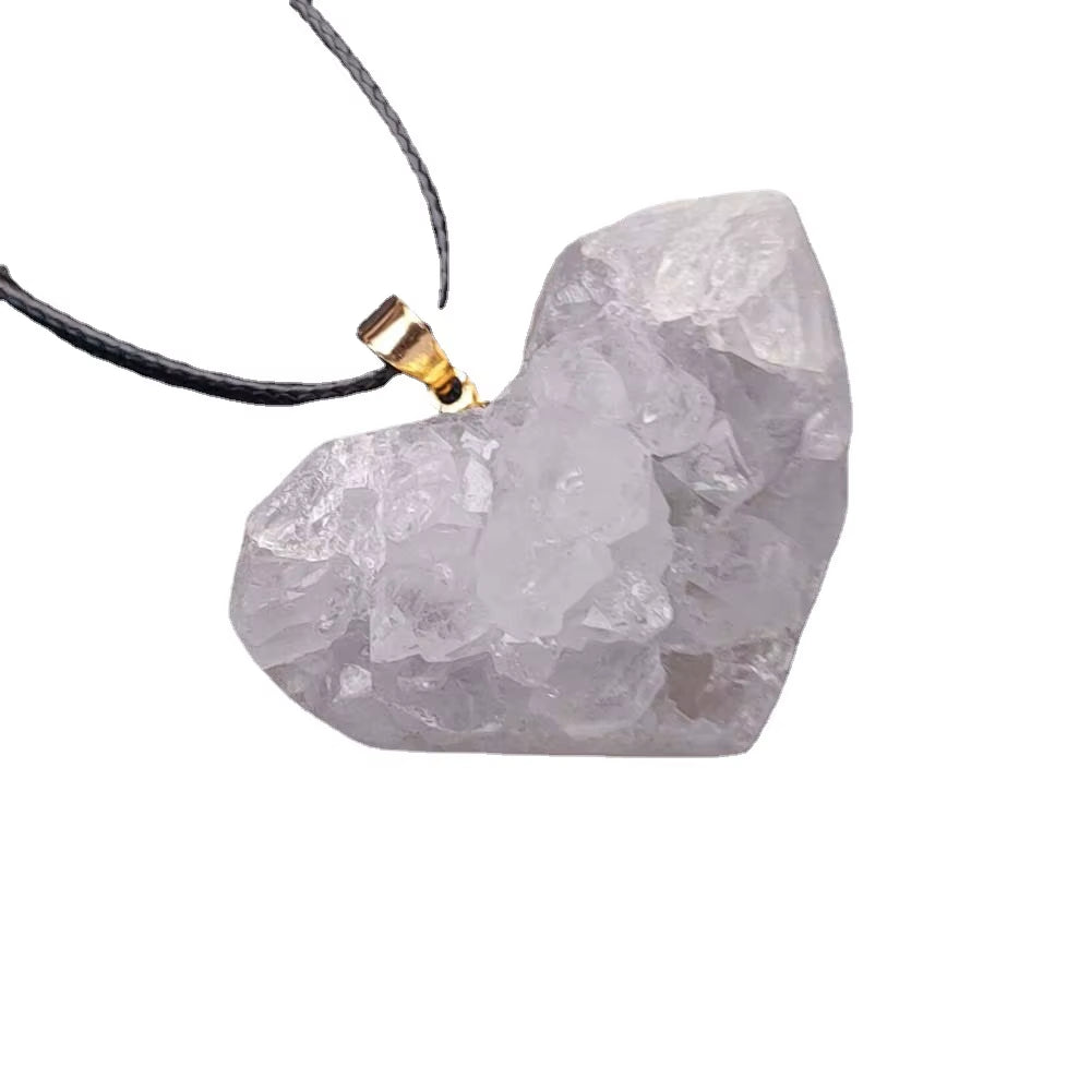 Uruguay Natural Amethyst Cluster Pendant White Crystal Irregular Tooth Cave Heart-Shaped Necklace Gemstone Material