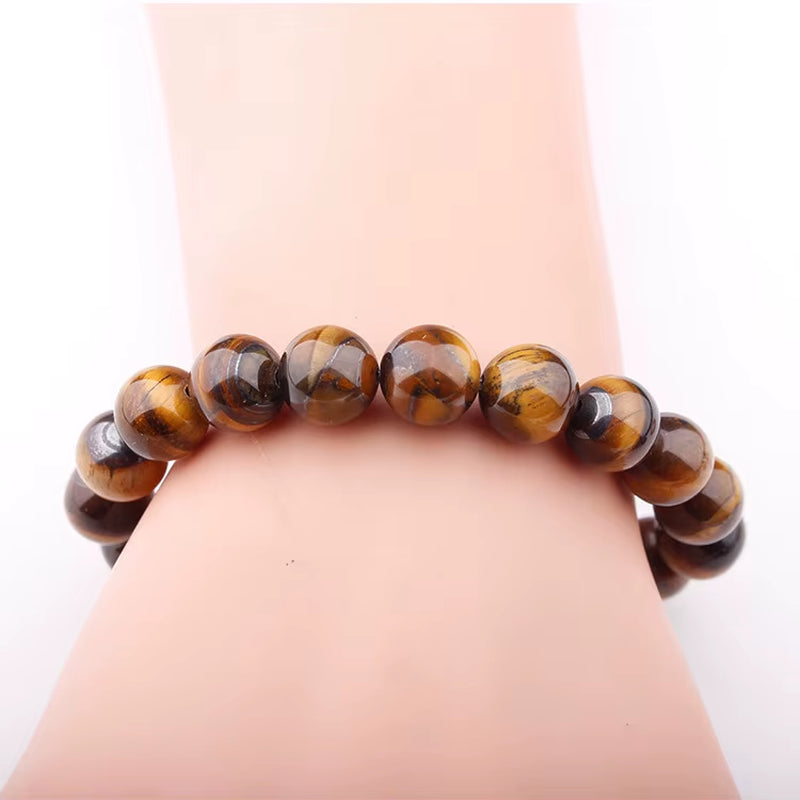 Natural Stone Jewelry 12MM Natural Gemstone Tiger Eye Beaded Bracelet for Men