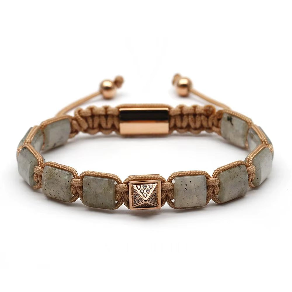 GOLDIX Jewelry Christian Amethyst Gemstone Golden Pyramid Beads Charm Adjustable Bracelets Healing Party Unisex Wholesale