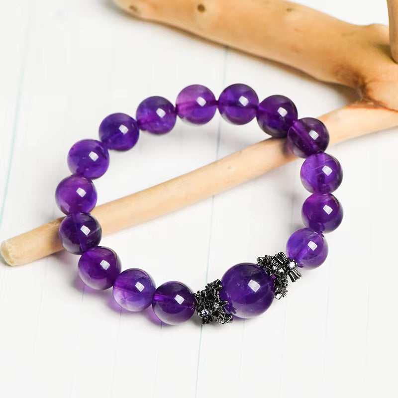 Trendy Ball-Shaped Spiritual Harmony Amethyst Beaded Bracelet Alloy Fashionable Chakra Alignment Mental Clarity 11Mm Crystal