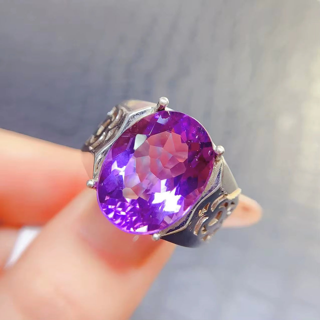 Factory Supply 925 Sterling Silver Natural Amethyst Engagement Fine Accessories Jewelry Rings for Men