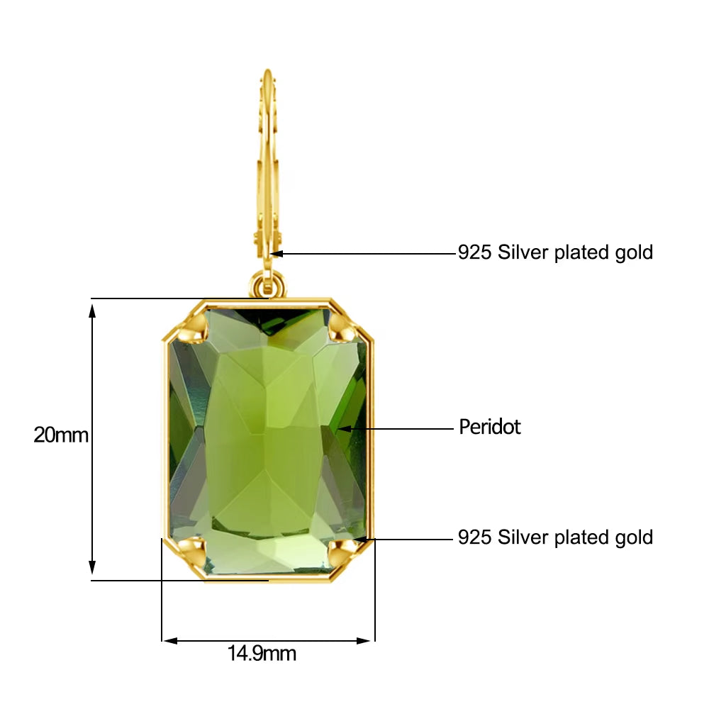 Jewelry Wholesale Designer Geometric Square Joyas Mujer Peridot 925 Silver Women Long Earrings 18K