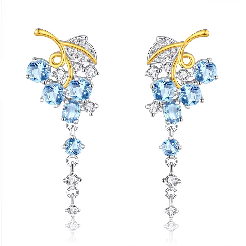 ELAN Factory Wholesale S925 Pure Silver Women'S Cross-Border Natural Crystal Stone Leaves High-End Tassel Niche Earrings