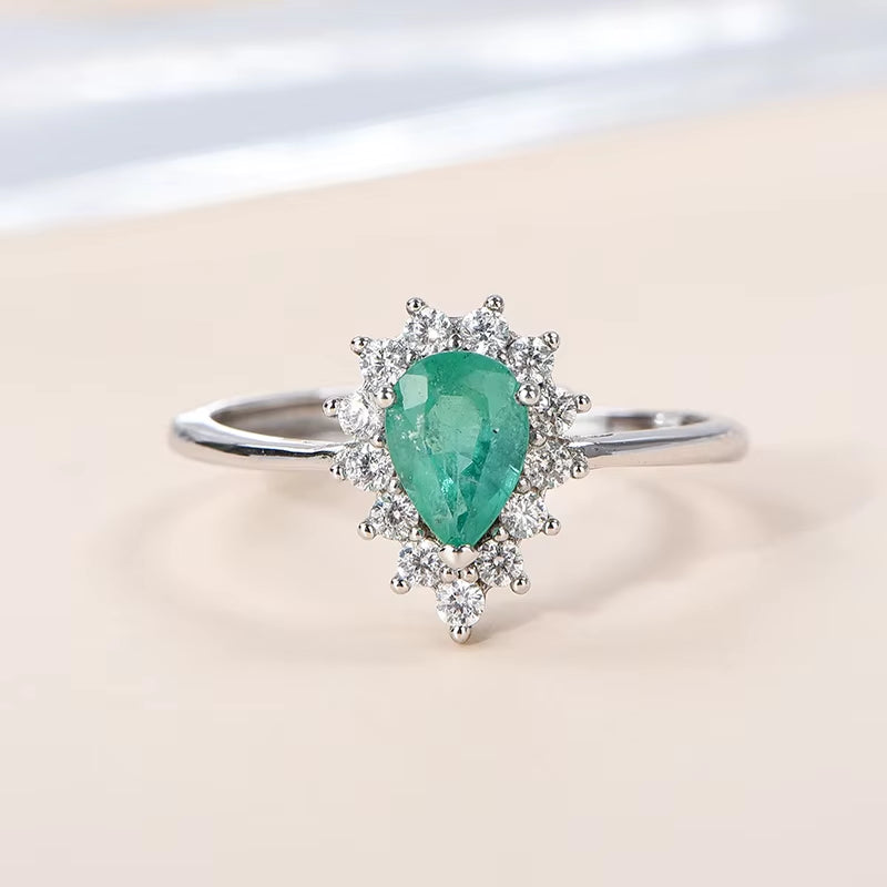 Luxury Natural Emerald Pear Cut Rings-Wholesale May Birthstone Women'S OEM Service Worldwide Shipping Rhodium Plated 925 Silver