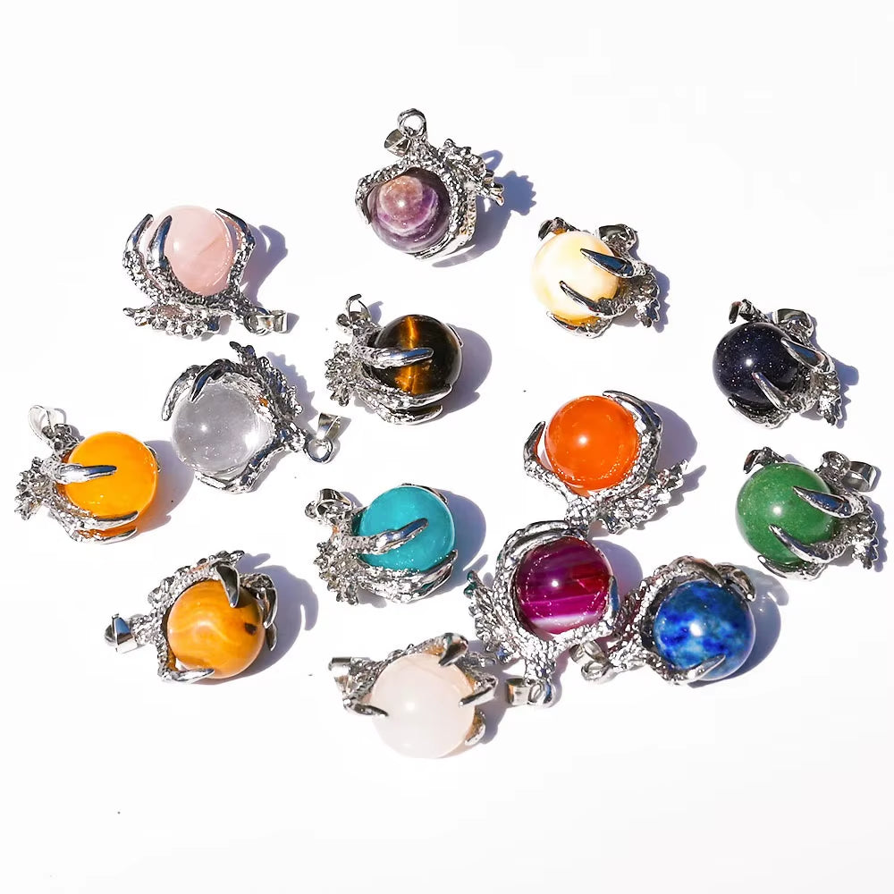 Amethyst Green Gold Animal Eagle Claw Dragon Ball Gothic Wind Pendant Necklace Natural Crystal Jade Dragon Claw Ball Gemstone