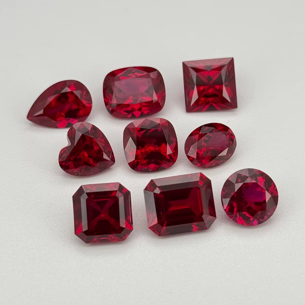 HQ GEMS Czochealski Pigeon Blood Red Ruby7A Hand Cut 8X10Mm 4Ct Emerald Cut Lab Grown Ruby Heat Treated Ruby Lab Ruby