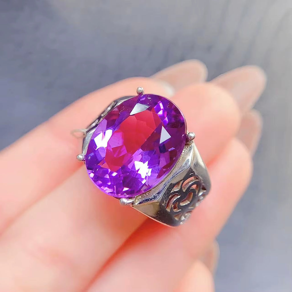 Factory Supply 925 Sterling Silver Natural Amethyst Engagement Fine Accessories Jewelry Rings for Men