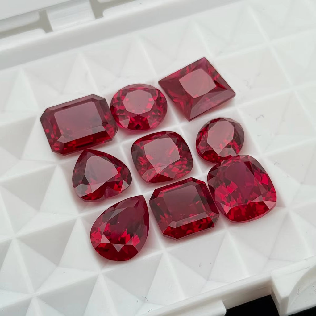 HQ GEMS Czochealski Pigeon Blood Red Ruby7A Hand Cut 8X10Mm 4Ct Emerald Cut Lab Grown Ruby Heat Treated Ruby Lab Ruby