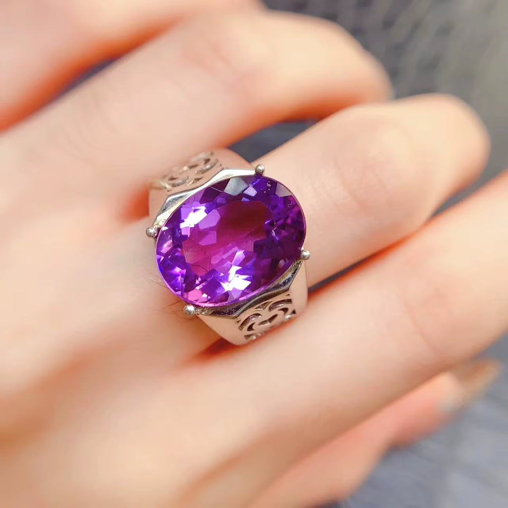 Factory Supply 925 Sterling Silver Natural Amethyst Engagement Fine Accessories Jewelry Rings for Men