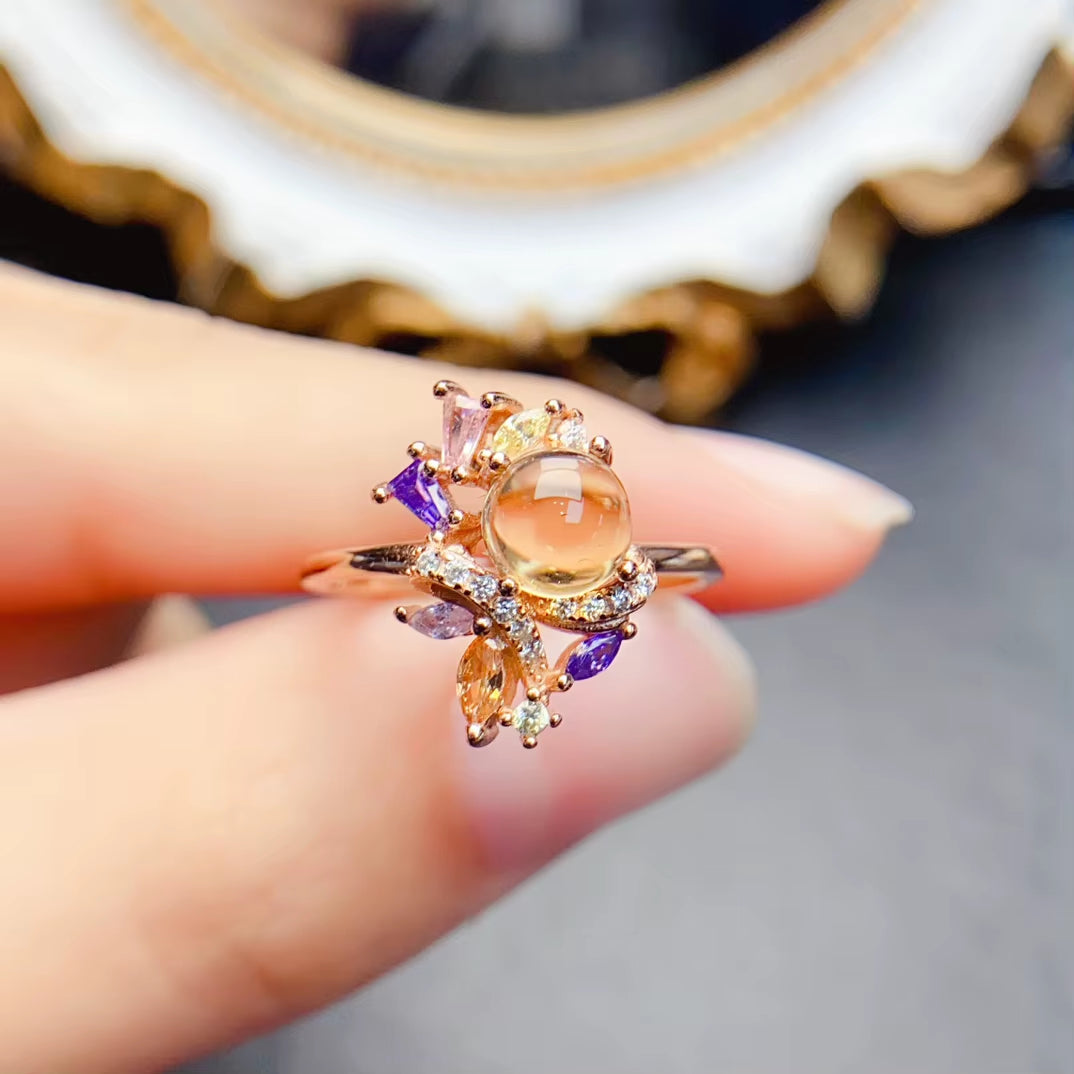 Natural Citrine Ring 925 Sterling Silver Golden Yellow Gemstone Jewelry for Women Wholesale Healing Crystal