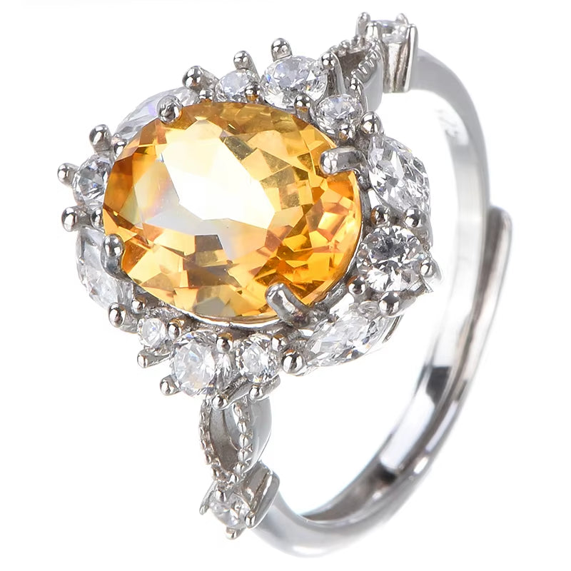 High-Grade S925 Sterling Silver Oval Cut Citrine Prong Set Natural Stone Rhodium Plated Third Party Certified Luxury Jewelry For
