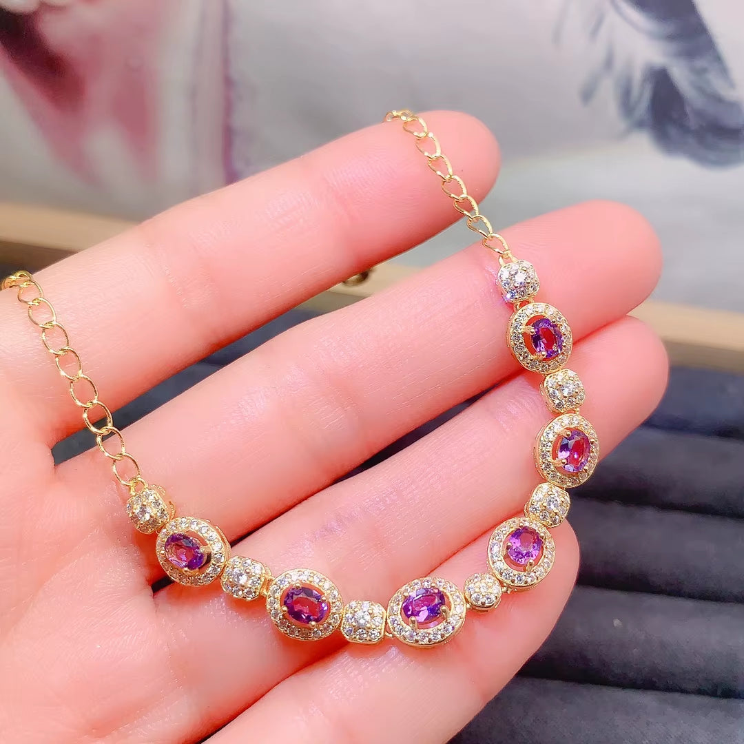 Good Price Vintage 925 Sterling Silver Natural Amethyst Bracelet Classic Style Party Gift for Women