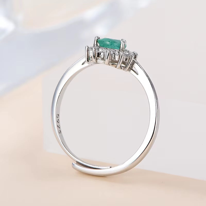 Luxury Natural Emerald Pear Cut Rings-Wholesale May Birthstone Women'S OEM Service Worldwide Shipping Rhodium Plated 925 Silver