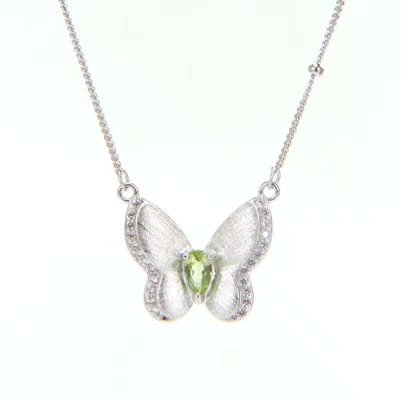 ELAN Factory Customized Wholesale Butterfly Collarbone Chain S925 Silver Plated Natural Crystal Stone Brushed Necklace