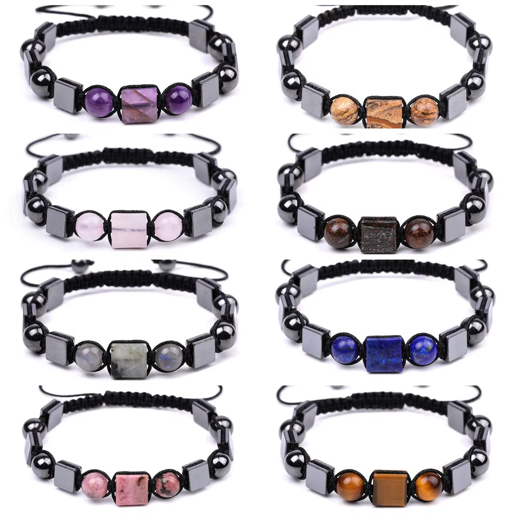 Fashion Handmade Natural Crystal Amethyst 8Mm Beads Chakra Healing Yoga Woven Adjustable Bracelets for Women Men Girls