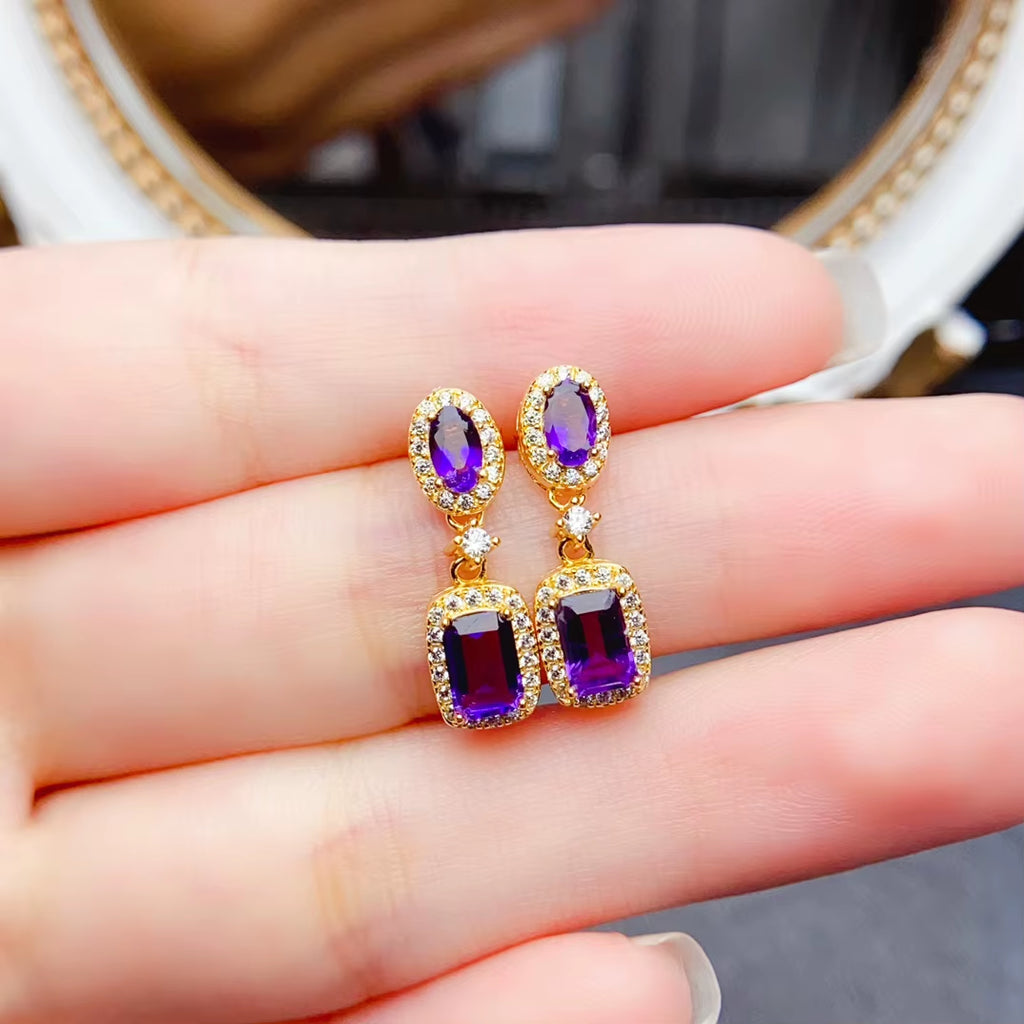 Custom 925 Silver Natural Amethyst Earrings Wholesale Gemstone Jewelry Wedding Gift