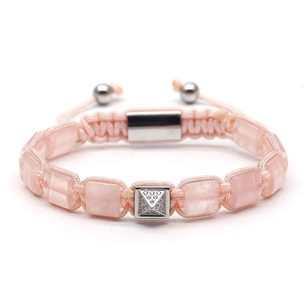 GOLDIX Jewelry Christian Amethyst Gemstone Golden Pyramid Beads Charm Adjustable Bracelets Healing Party Unisex Wholesale