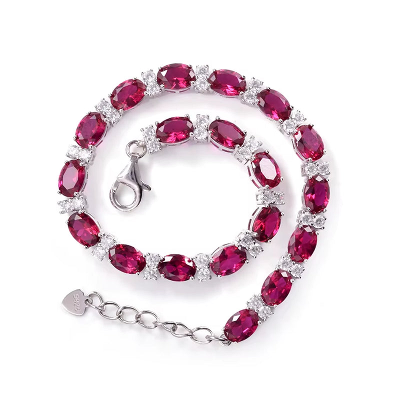 Exquisitely Crafted Fine Jewelry 925 Sterling Silver Adjustable Ruby Gemstone Woman Bracelet