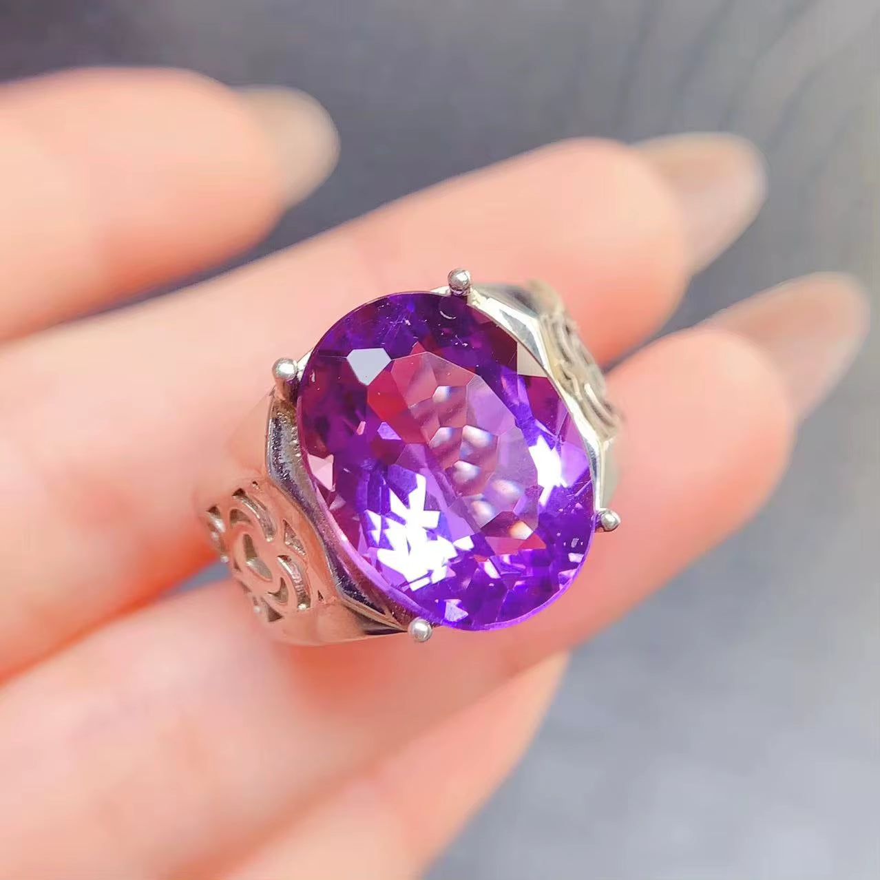 Factory Supply 925 Sterling Silver Natural Amethyst Engagement Fine Accessories Jewelry Rings for Men