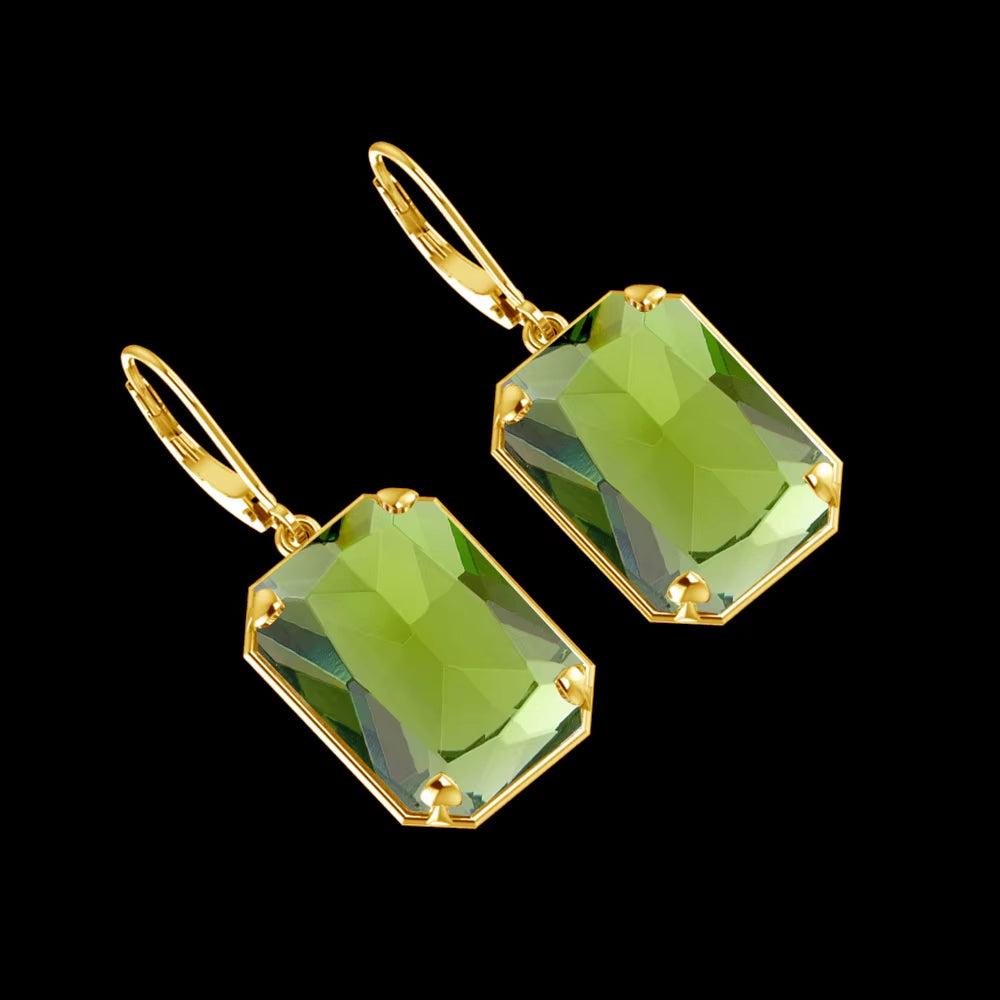 Jewelry Wholesale Designer Geometric Square Joyas Mujer Peridot 925 Silver Women Long Earrings 18K
