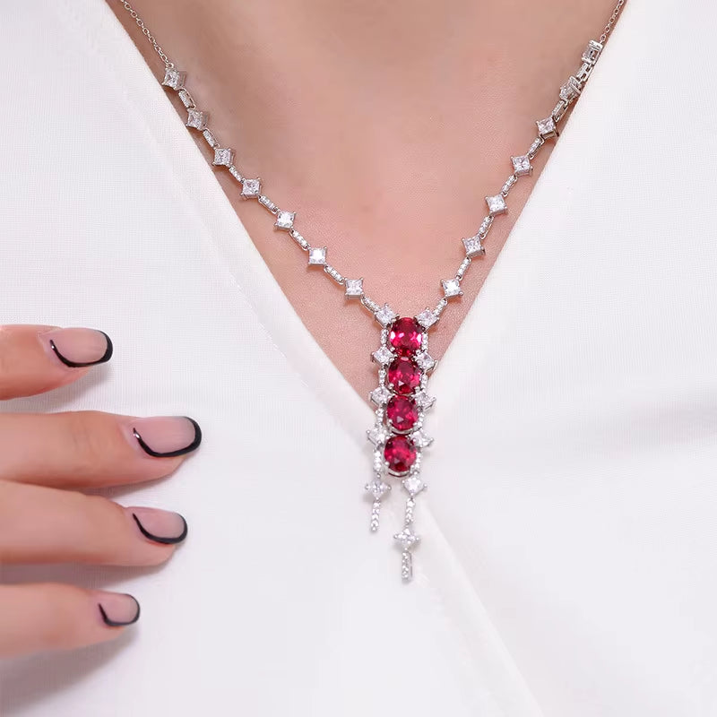 Ruizuan 6 Carat Lab Grown Ruby Necklace Jewelry Making Supplies Wholesale 925 Sterling Silver Gemstone Jewellery