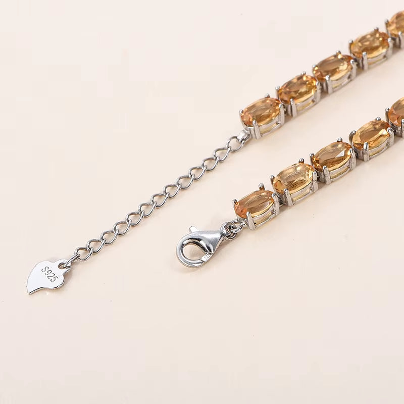 Natural Citrine Bracelet 925 Silver Rhodium Plated Luxury Wholesale Bulk Polished Purple Crystal Beads Healing Stress Party Gift