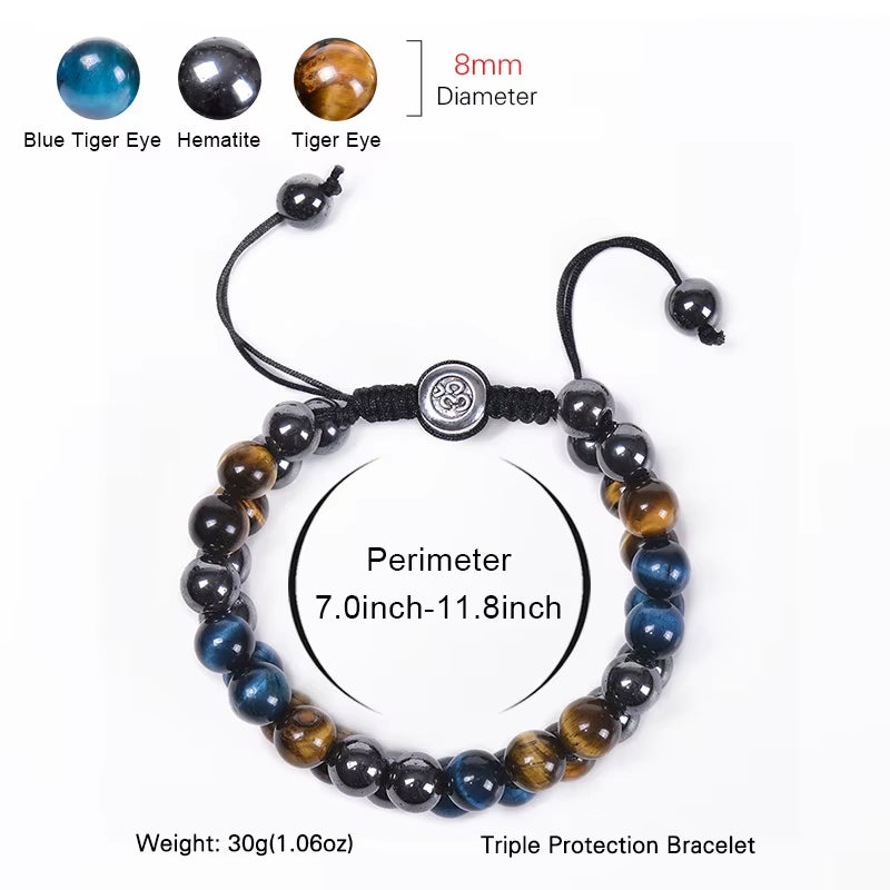8Mm Blue Tiger Eye Black Obsidian Hematite Bracelet Double Woven Gemstone Natural Stone Yoga Beaded Bracelets Charms Stretchy