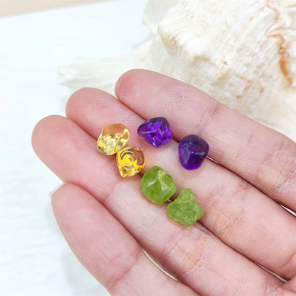 Natural Amethyst Stud Rhodium Plated Rough Stone Earrings Simple S925 Sterling Silver Earrings Crystal Citrine Peridot Jewelry
