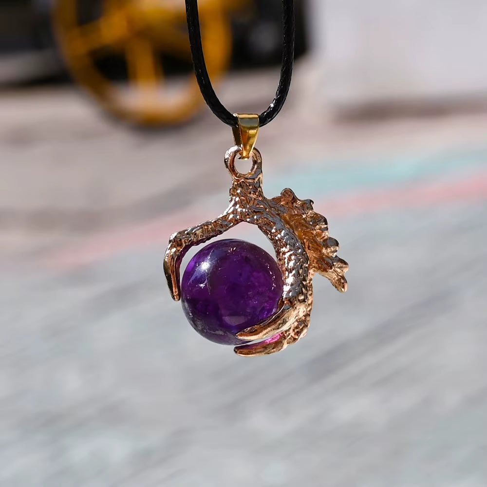 Amethyst Green Gold Animal Eagle Claw Dragon Ball Gothic Wind Pendant Necklace Natural Crystal Jade Dragon Claw Ball Gemstone