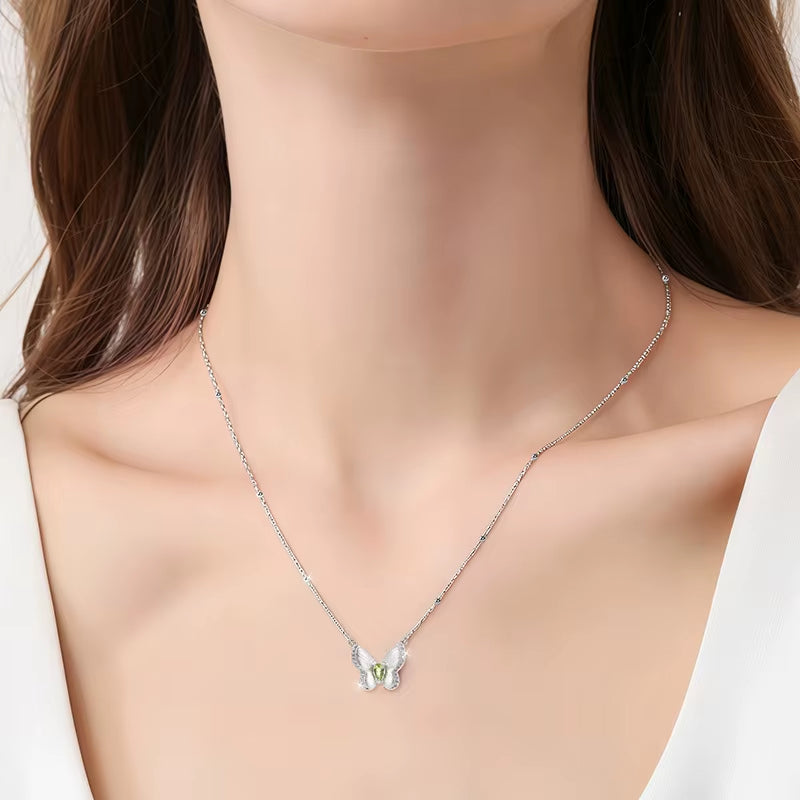 ELAN Factory Customized Wholesale Butterfly Collarbone Chain S925 Silver Plated Natural Crystal Stone Brushed Necklace