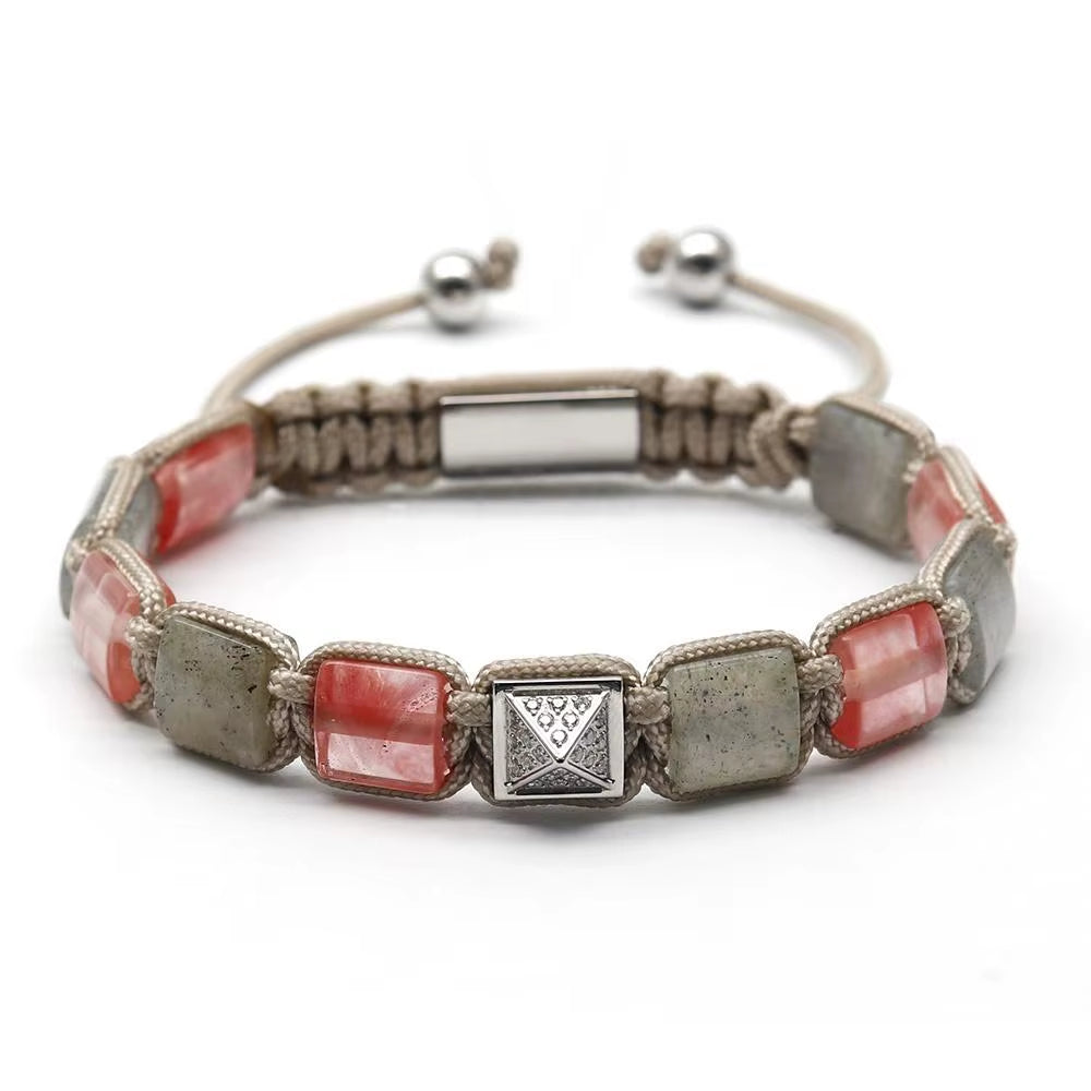 GOLDIX Jewelry Christian Amethyst Gemstone Golden Pyramid Beads Charm Adjustable Bracelets Healing Party Unisex Wholesale