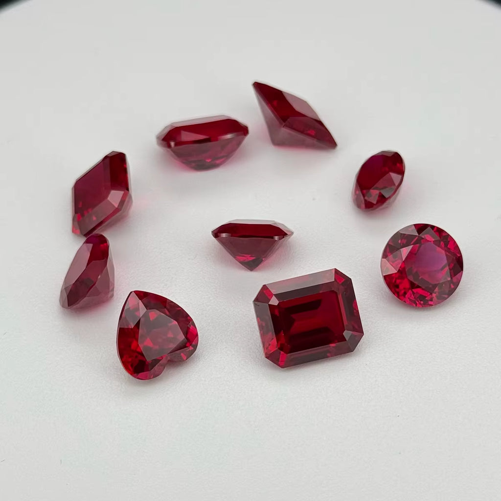 HQ GEMS Czochealski Pigeon Blood Red Ruby7A Hand Cut 8X10Mm 4Ct Emerald Cut Lab Grown Ruby Heat Treated Ruby Lab Ruby