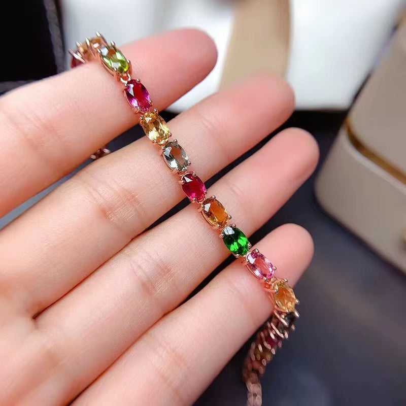 Natural Tourmaline Tennis Bracelet 925 Silver Rhodium Plated Luxury Bulk Wholesale Raw Gemstone Healing Energy Chakra Wedding