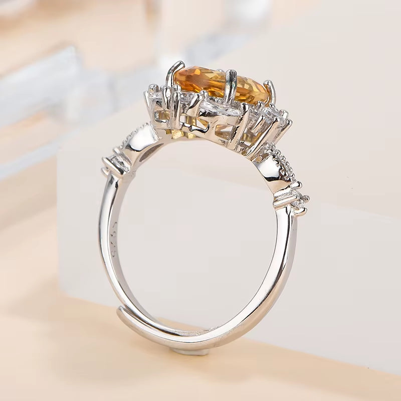 High-Grade S925 Sterling Silver Oval Cut Citrine Prong Set Natural Stone Rhodium Plated Third Party Certified Luxury Jewelry For