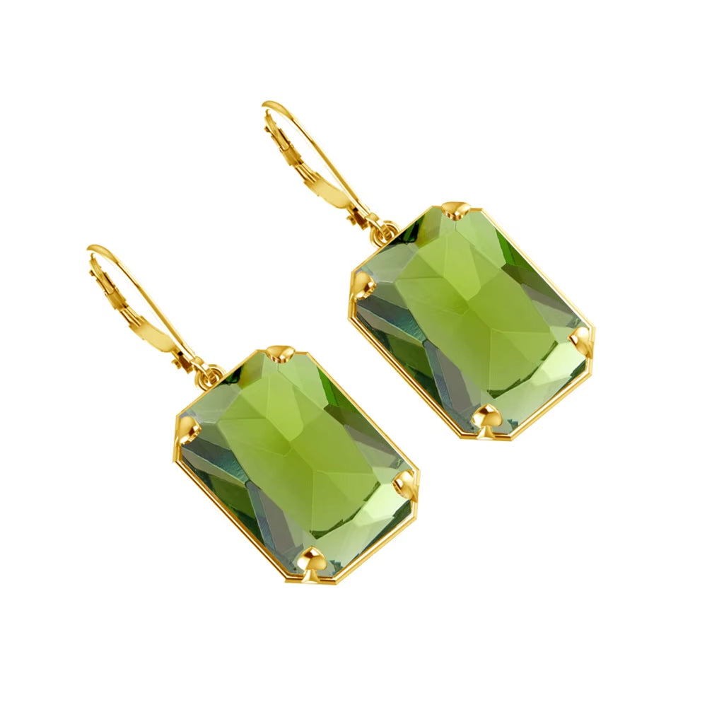 Jewelry Wholesale Designer Geometric Square Joyas Mujer Peridot 925 Silver Women Long Earrings 18K