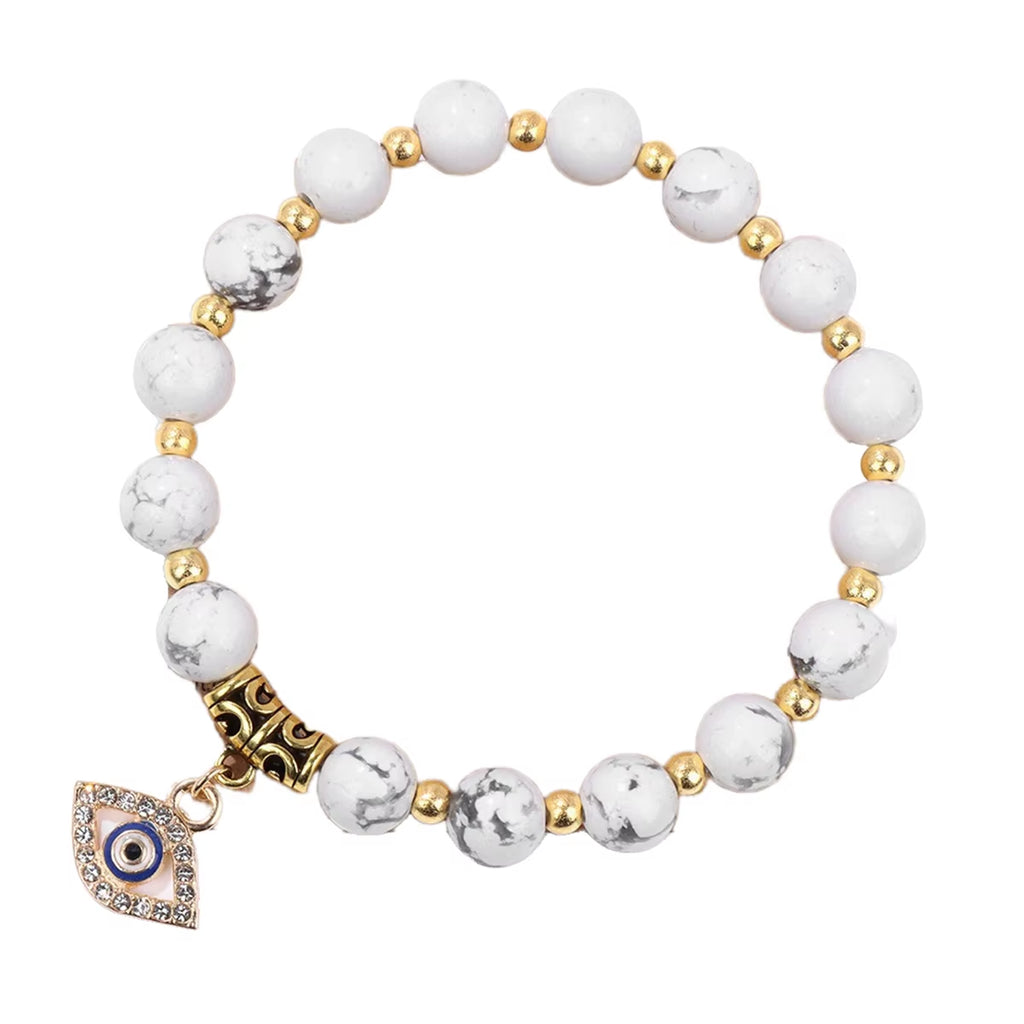 Fashion Gold Plated Evil Eye Pendant Bracelet for Women Men Charm 8MM Howlite Gemstone Braceletsjewelry