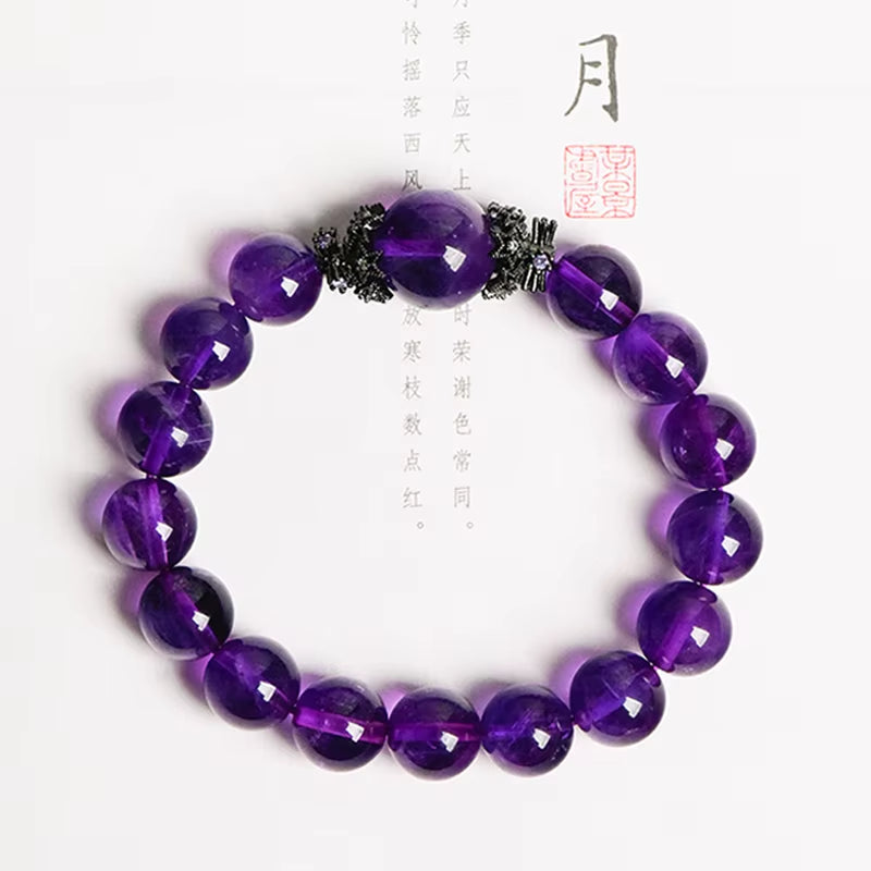 Trendy Ball-Shaped Spiritual Harmony Amethyst Beaded Bracelet Alloy Fashionable Chakra Alignment Mental Clarity 11Mm Crystal