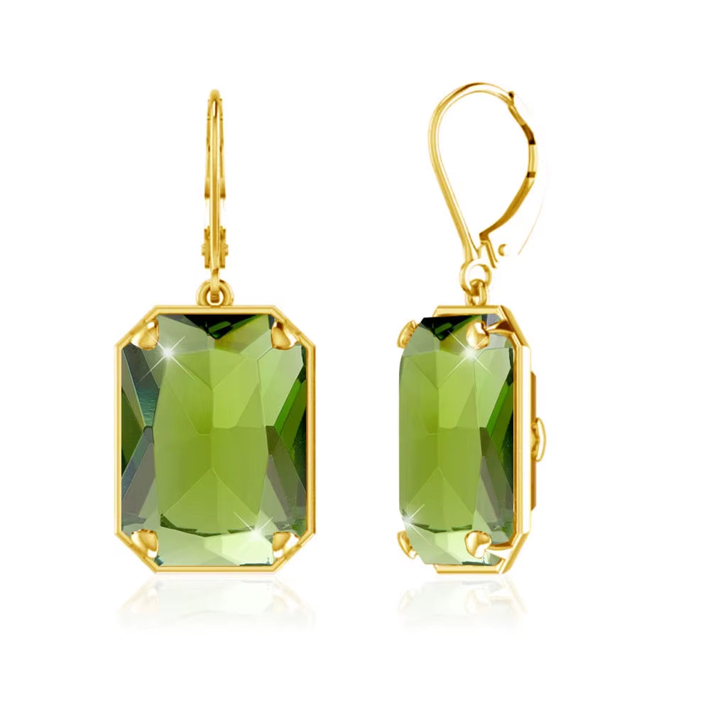 Jewelry Wholesale Designer Geometric Square Joyas Mujer Peridot 925 Silver Women Long Earrings 18K