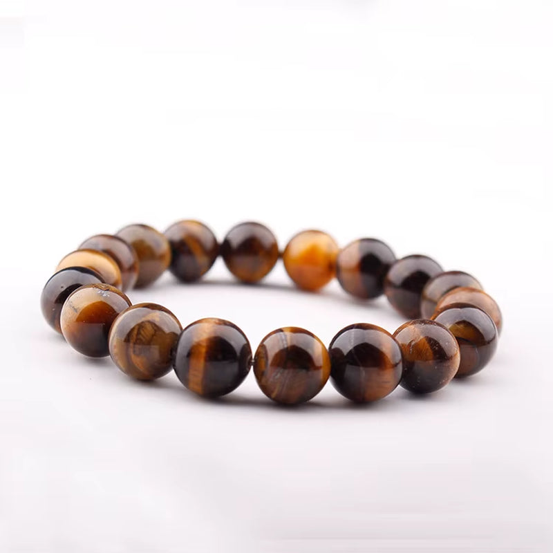 Natural Stone Jewelry 12MM Natural Gemstone Tiger Eye Beaded Bracelet for Men
