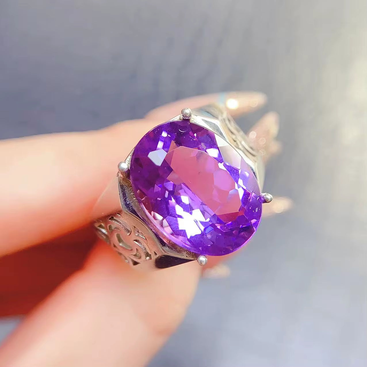 Factory Supply 925 Sterling Silver Natural Amethyst Engagement Fine Accessories Jewelry Rings for Men