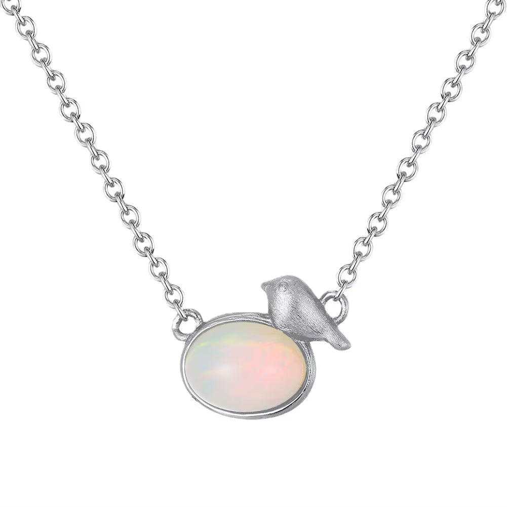 Fine Jewelry Opal Gemstone Necklace Jewelry Set Handmade 925 Silver Little Birds Design with 100% Genuine Natural Women Gift