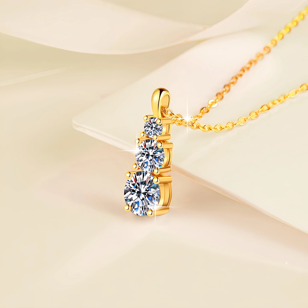 Fine Jewel S925 Sterling Silver Graduated Size Vvs1 1.6Ct Moissanite Diamond Charm Pendants Necklace Anniversary Gift of Women