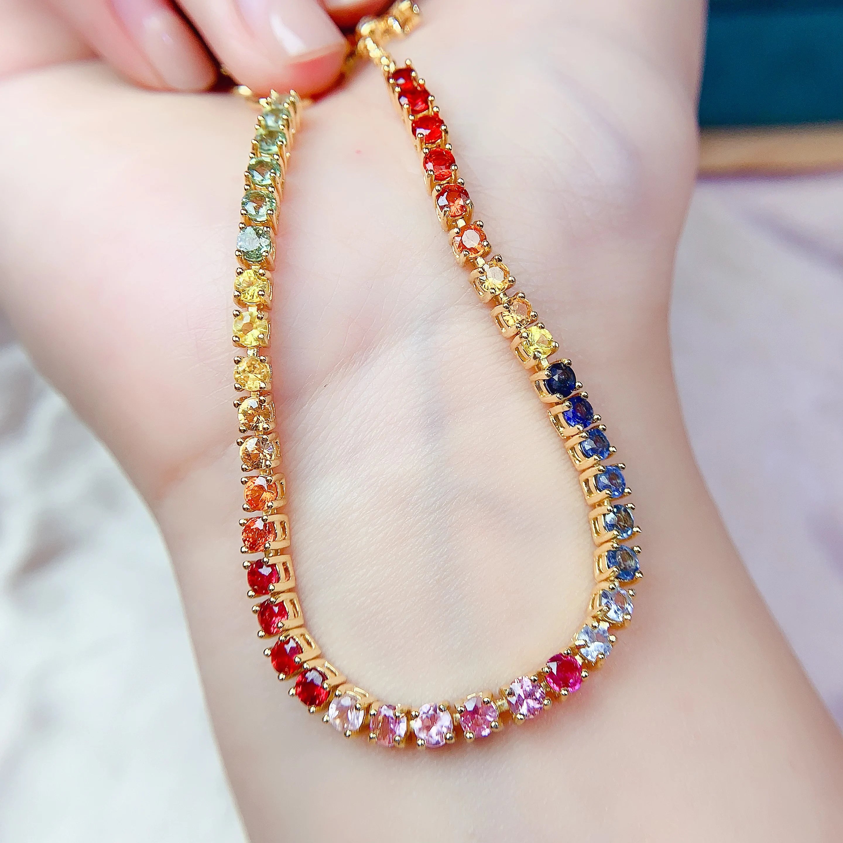 925 Silver Natrual Gemstone Fancy Sapphire Bracelet Handmade Knitting Gift for Valentine'S Day Wedding Party