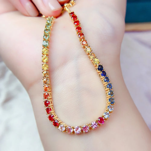 925 Silver Natrual Gemstone Fancy Sapphire Bracelet Handmade Knitting Gift for Valentine'S Day Wedding Party