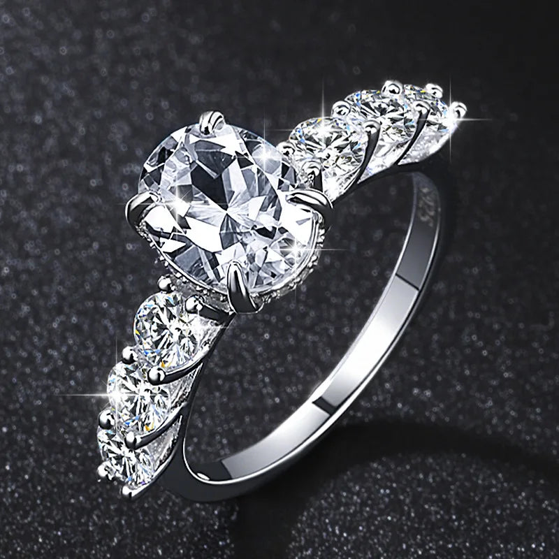 Ready to Ship S925 Sterling Silver Inlay 1CT Blue Moissanite Ring Oval Cut Natural Gemstone Topaz Ring for Women Wedding Band