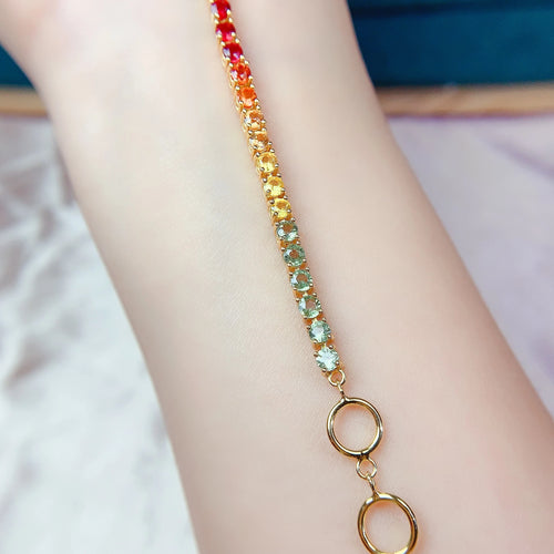 925 Silver Natrual Gemstone Fancy Sapphire Bracelet Handmade Knitting Gift for Valentine'S Day Wedding Party